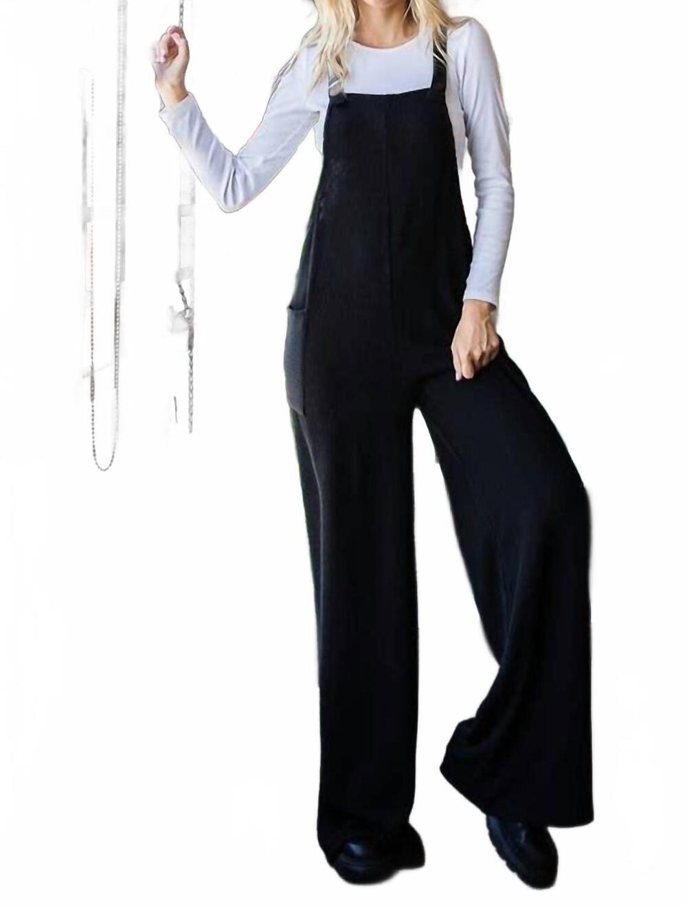NEW VANILLA MONKEY solid rib overall jumpsuit in black
